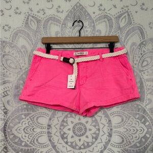 Nwt $50 Abercrombie & Fitch Y2K 90s Khaki Prep Casual Shorts Belt Neon Pink 8